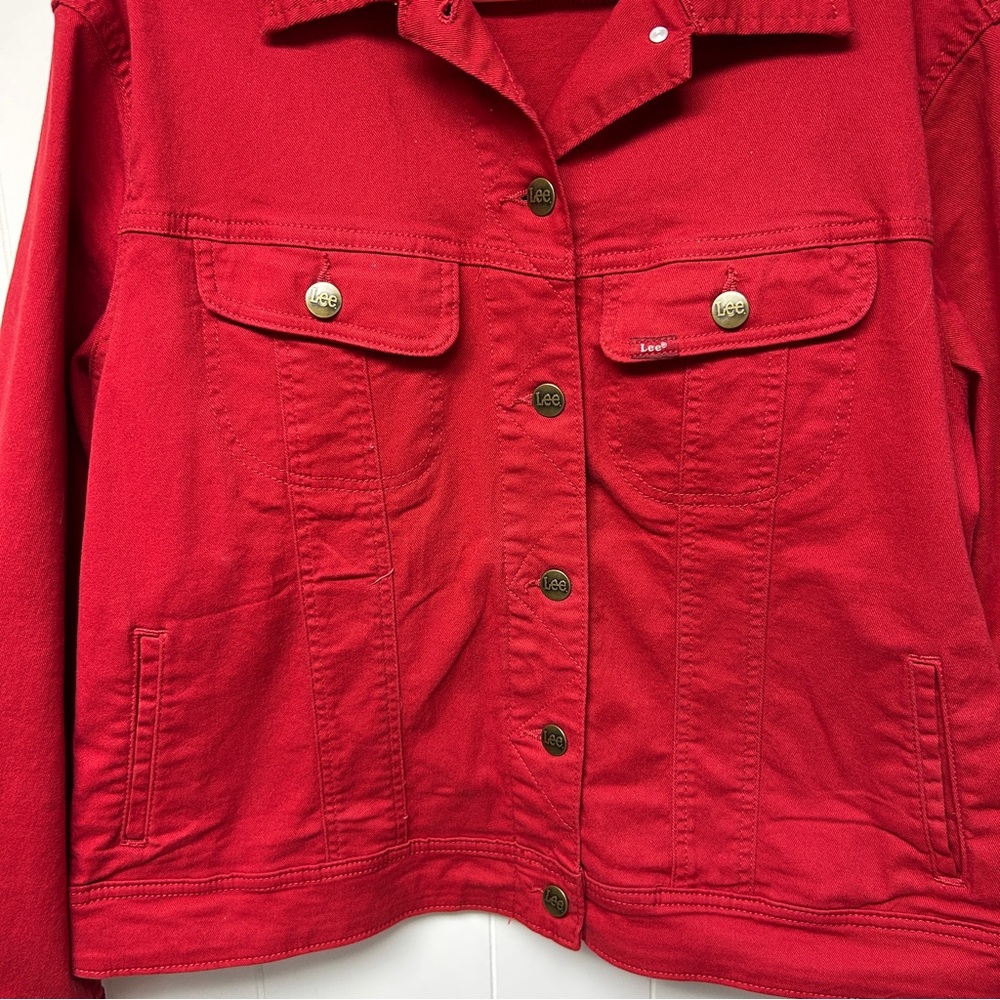 Lee Red Denim Jacket Extra Large - image 3